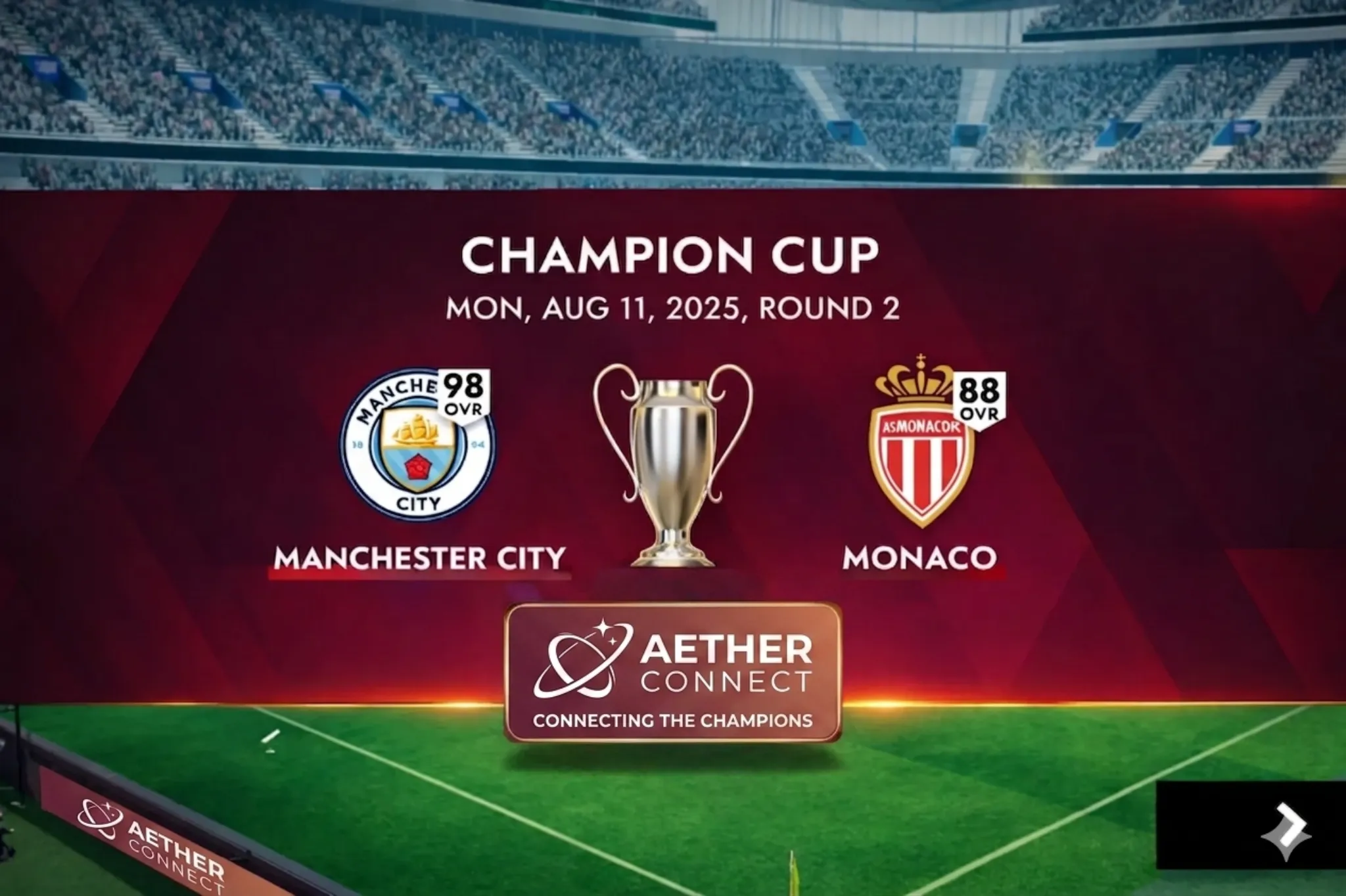 Champion Cup branded match takeover presentation screen