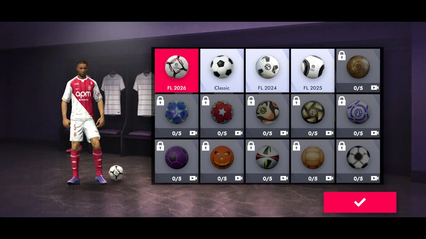 Player customization screen showing official club content inside Football League